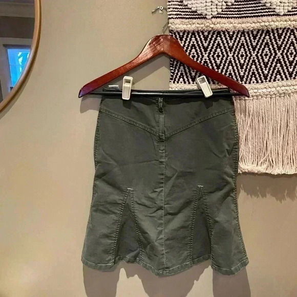 Y2K 90s BDG OLIVE GREEN OINK STITCH FLARE SKIRT - Picture 2 of 7